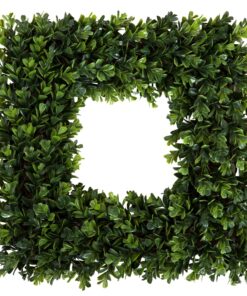 Home Boxwood Wreath-16.5-Inch Square UV Resistant Artificial Spring, Summer, Fall or Winter Outdoor/Indoor Wreaths for Front Door by Pure Garden, 16.5x3, Green 24 9127UwkT CL