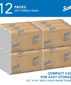 Scott® Multifold Paper Towels (03650), with Absorbency Pockets™, 9.2" x 9.4" sheets, White, Compact Case for Easy Storage, (250 Sheets/Pack, 12 Packs/Case, 3,000 Sheets/Case) 250 Count (Pack of 12) 13 9128hL8vDtL