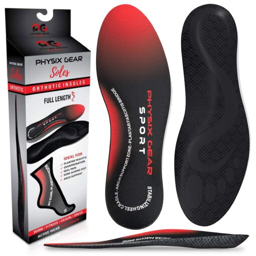 Physix Gear Plantar Fasciitis Feet Insoles Arch Supports Orthotics Inserts Relieve Flat Feet, High Arch - XL XL - US Mens 12 - 14 1/2 | Womens 14 - 16 1/2 1 Pair - Red/Black