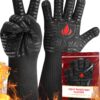 Heat Resistant Silicone BBQ Gloves - Fire Protection up to 1472°F - Insulated Glove Set for Hot Barbecue, Grill, Smoker, Baking, Cooking, and Cutting - Indoor or Outdoor Mitts Fit Men and Women One Size (Longer Cuff) Full Black 17 912QpLRPywL
