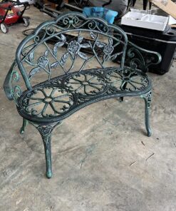 Giantex Outdoor Garden Bench Iron Patio Benches for Outdoors, Porch Bench Chair with Curved Legs Cast Aluminum Rose Antique Style, Green Antique Green 23 912TQo8VXaL