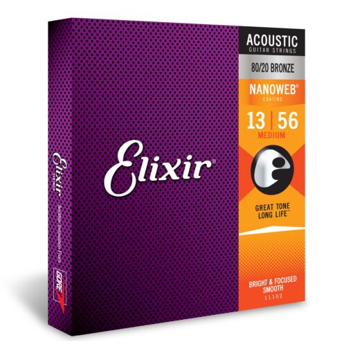 Elixir Strings - Acoustic 80/20 Bronze with NANOWEB Coating - Elixir Acoustic Guitar Strings - Medium (.013-.056) Medium (.013-.056) 1-Pack