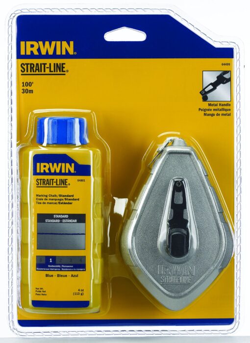IRWIN Tools STRAIT-LINE 64499 Aluminum Refillable Chalk Line Reel with 4-Ounce Chalk, 100-foot, Blue (64499) 1