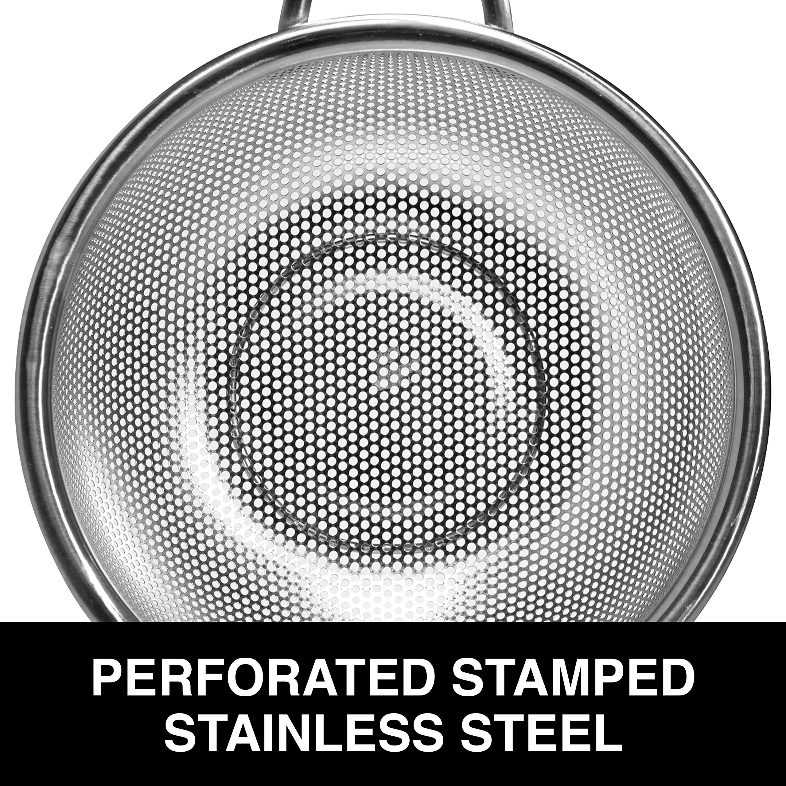 Oggi Quart Perforated Strainer With Handle Precision Perforated Stainless Steel Fast