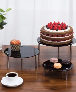 Alternative view of MyGift 3-Piece Set Countertop Round Black Acrylic Server Dessert & Bakery Display Riser Stands