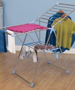 Alternative view of Household Essentials Collapsible Adjustable Gullwing Metal Clothes Drying Rack, Grey
