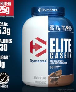 Alternative view of Dymatize Elite Casein Protein Powder, Slow Absorbing with Muscle Building Amino Acids, 100% Micellar Casein, 25g Protein, 5.4g BCAAs & 2.3g Leucine, Helps Overnight Recovery, Rich Chocolate, 4 Pound 25 Servings (Pack of 1)