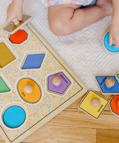 Alternative view of Melissa & Doug Deluxe Jumbo Knob Wooden Puzzle - Geometric Shapes (8 pcs) - Wooden Peg Chunky Baby Puzzle, Preschool Learning Puzzle, Wooden Puzzle Board For Toddlers Ages 1+ English Only