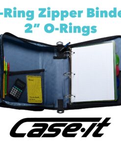 Case-it The Universal Zipper Binder - 2 Inch O-Rings - Padded Pocket that holds up to 13 Inch Laptop/Tablet - Multiple Pockets - 400 Page Capacity - Comes with Shoulder Strap - Blue LT-007 Single 14 9135Fadu 8L