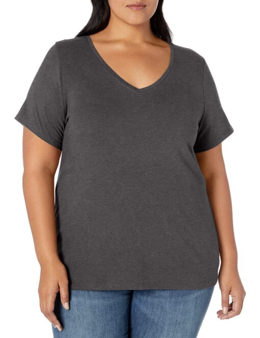 Amazon Essentials Women's Short-Sleeve V-Neck T-Shirt (Available in Plus Size) 1 Charcoal Heather 1X