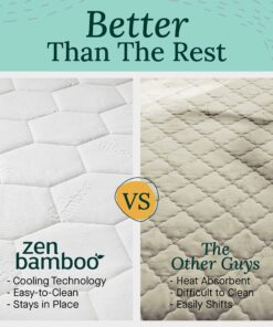 Zen Bamboo Mattress Pad Cover - Cooling Bed Topper & Waterproof Protector w/Deep Pockets, Queen Size, White 19 9139IfvaGZS