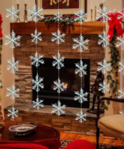 Moon Boat 72pcs White Sparkling Snowflakes String & Sticker Window Clings Decal Christmas Decoration Hanging Xmas Ornaments 20 913VOja5wL