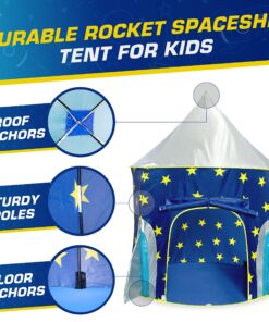 USA Toyz Rocket Ship Pop Up Kids Tent - Spaceship Rocket Indoor Playhouse Tent for Boys and Girls with Included Space Projector Toy and Kids Tent Storage Carry Bag Rocketship Tent 32 91424e8ANlL