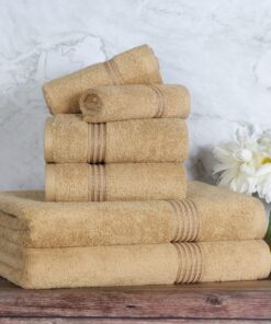 Alternative view of SUPERIOR Egyptian Cotton 6-Piece Towel Set, Bathroom Essentials, Towels for Bathroom, Apartment, Airbnb, Guest Bath, Face, Hand, Bath Towels, Washcloths, Absorbent, Fast Drying, Toast 6 Piece Towel Set