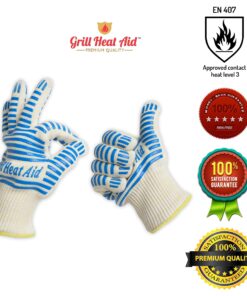 Heat Resistant Gloves, 932°F EN407 Certified. Thick but Light-Weight, Flexible for Oven and BBQ, 2 Blue Gloves, One Size 23 914F7zeo7VL