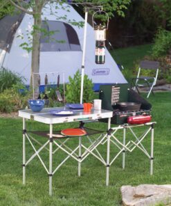 Coleman Pack-Away Portable Camp Kitchen, Outdoor Folding Kitchen with Spacious Prep Area, Side Table, Lantern Holder, Hanging Hooks, & Mesh Shelf; Great for Camping, Tailgating, Grilling & More Portable Kitchen 27 914ShFi7bEL
