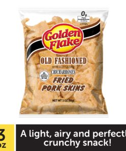 Golden Flake Pork Rinds, Original – Keto Friendly Snack with Zero Carbs per Serving, Light and Airy Pork Skins with the Perfect Amount of Salt, 3 Oz - Pack of 16 3.00 Ounce (Pack of 16) 9 914Vk6rW L