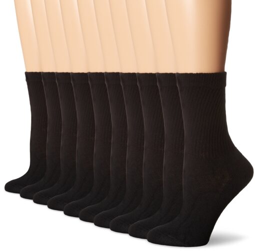 Hanes Women's Value, Crew Soft Moisture-Wicking Socks, Available in 10 and 14-Packs Black - 10 Pack 5-9