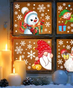 Alternative view of 350PCS Christmas Decorations Snowflakes Window Clings Vintage Xmas Winter Decals Santa Clause Gnome Elf Snowman Reindeer Party Cling Decor