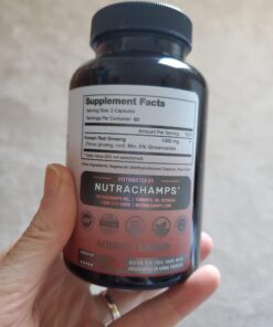 NutraChamps Korean Red Panax Ginseng Capsules | Extra Strength Ginsenosides for Energy, Focus, Performance, Vitality & Immune Support | Korean Red Ginseng Root Extract Powder Supplement | Vegan Pills 30 914z1ZI254L