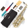 Mendini By Cecilio Eb Alto Saxophone - Case, Tuner, Mouthpiece, 10 Reeds, Pocketbook - Gold & Nickel E Flat Musical Instruments 2 9155j1ezpjL