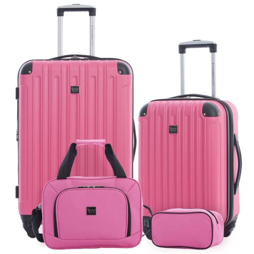 Travelers Club Midtown Hardside Luggage Travel, Bubble Gum, 4-Piece Set