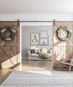 SMARTSTANDARD 13 Feet Heavy Duty Double Door Sliding Barn Door Hardware Kit - Smoothly and Quietly -Easy to Install -Includes Step-by-Step Installation, Fit 36"-40" Wide Door Panel(J Shape Hanger) 30 915VWBEWTWL