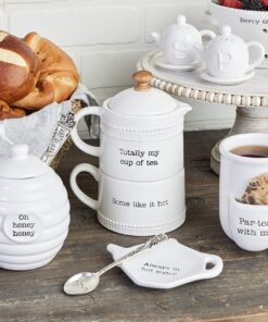 Mud Pie Honey Pot Serving Set, 4x3, White 22 915YSfpRZ8L