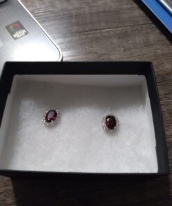 Amazon Collection Sterling Silver White Sapphire Halo Oval Stud Earrings Red Rhodolite/Rhodium 7 915hCnhe0gL