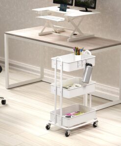 SimpleHouseware Heavy Duty 3-Tier Metal Utility Rolling Cart, White 17 915jZIQUNZL