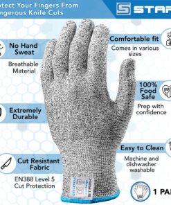 Stark Safe Cut Resistant Gloves, Level 5 Protection, Kitchen Cut Gloves for Meat, Shucking, Fillet, Mandolin Slicing, Carving, 1 Pair, Small 17 915uxet5 eL 1