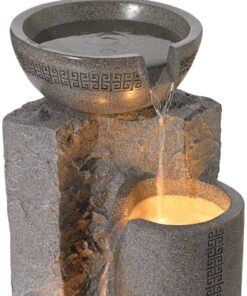 Bowl and Pillar Zen Modern Outdoor Floor Water Fountain 34 1/2" High with LED Light Cascading for Garden Patio Backyard Deck Home Lawn Porch House Relaxation Exterior Balcony - John Timberland 22 915ym1wNifL