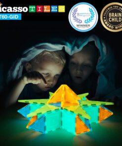 PicassoTiles Kids Toy Building Block Set Glow in The Dark Children Construction Kit Magnet Tiles Magnetic STEM Interlocking Playboard Educational Learning Stacking Blocks Child Brain Development PT60 12 916 qFkOGLL