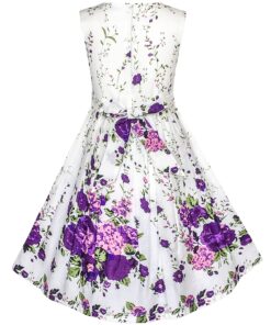 Alternative view of Sunny Fashion Girls Dress Rose Flower Double Bow Tie Party Sundress 4-5 Purple White