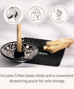 Luna Sundara Authentic Peru Pottery Palo Santo Stick Holder and Incense Holder Includes 5 Palo Santo Sticks Handmade Ceramic Smudge Bowl Sage Holder Palo Santo Holder (Black and White) Black and White 30 916BylVS7fL