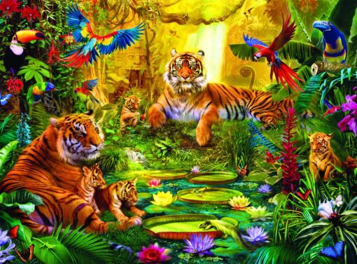 Buffalo Games - Signature Collection - Tiger Family in the Jungle - 1000 Piece Jigsaw Puzzle Multicolor, 26.75"L X 19.75"W