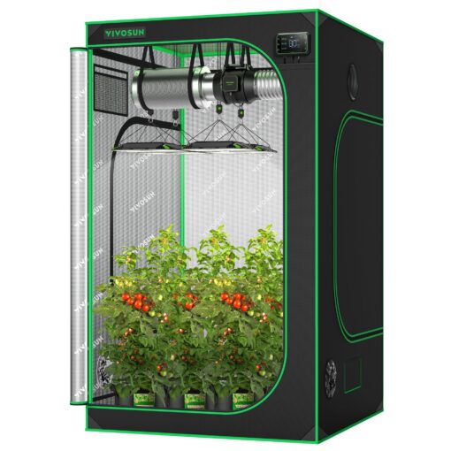 VIVOSUN S558 5x5 Grow Tent, 60"x60"x80" High Reflective Mylar with Observation Window and Floor Tray for Hydroponics Indoor Plant for VSF6450 60"x60"x80" Black