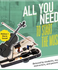 Alternative view of Mendini By Cecilio Violin For Kids & Adults - 4/4 MV Metallic Black Violins, Student or Beginners Kit w/Case, Bow, Extra Strings, Tuner, Lesson Book - Stringed Musical Instruments 4/4 (Full Size)
