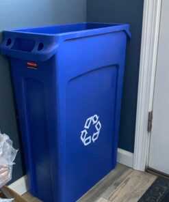 Rubbermaid Commercial Products Slim Jim Plastic Rectangular Recycling Bin with Venting Channels, 23 Gallon, Blue Recycling (FG354007BLUE) 1 34 917CkoSCP2L