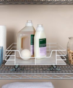 Household Essentials Glidez Powder-Coated Steel Pull-Out/Slide-Out Storage Organizer with Plastic Liner for Under Cabinet or Wire Shelf Use - 1-Tier Design - Fits Standard Size Cabinet or Shelf, White 15" 39 917I7APS3L