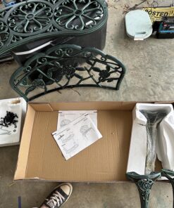 Giantex Outdoor Garden Bench Iron Patio Benches for Outdoors, Porch Bench Chair with Curved Legs Cast Aluminum Rose Antique Style, Green Antique Green 24 917Sd8uIq4L