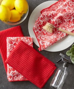 DII Cleaning Collection Multi-Purpose Microfiber, Red Damask, Dishtowel Set 24 917rzs95YrL