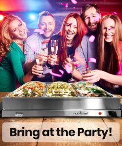 Nutrichef Professional Stainless Steel Buffet Warmer Server with 3 Trays | Portable Hot Plate Food Warmer Station for Parties & Events | Easy to Clean | 3 See-through lids | Max Temperature 175F 3 Pot 3.5 Quart 24 917topxOpGL