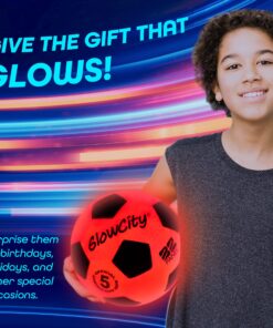 GlowCity Glow in The Dark Soccer Ball- Light Up, Indoor or Outdoor Soccer Balls with 2 LED Lights and Pre-Installed Batteries - Gift Ideas for Teen Boys and Girls Official (Size 5) - Red 30 917uSwvNKsL