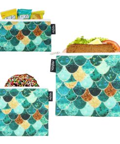 ARTOVIDA Artists Collective Reusable Lunch Baggies | Snack and Sandwich Bags with Zipper - Improved Dual Layer Design by Monika Strigel (Germany) "Really Mermaid" Monika Strigel - Really Mermaid 14 917yW8kGchL