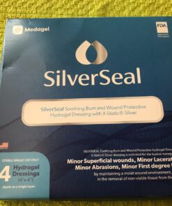 SilverSeal Burn and Wound Dressing | Hydrogel Pads with X-Static Silver | Soothing, Moist & Protective | Burns, Cuts & Wounds | 4 Sterile Dressings 4"x4" Patch (4 Count) 63 9184AlAX9pL