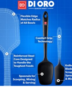 DI ORO Silicone Spatula Set - Rubber Kitchen Spatulas for Baking, Cooking, & Mixing - 600°F Heat-Resistant & BPA Free Silicone Scraper Spatulas for Nonstick Cookware - Dishwasher Safe (3pc, Black) 32 9185Lgs08L 2
