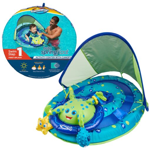 SwimWays Baby Spring Float Activity Center, Baby Pool Float with Canopy & UPF Protection, Pool Toys & Swimming Pool Accessories for Kids 9-24 Months, Green Octopus Baby Spring Float – Octopus