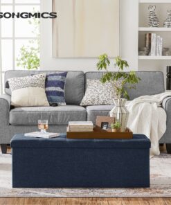 Alternative view of SONGMICS 43 Inches Folding Storage Ottoman Bench, Storage Chest, Foot Rest Stool, Bedroom Bench with Storage, Dark Blue ULSF77IN 15 x 43 x 15 Inches