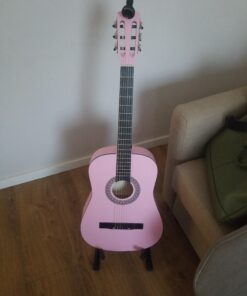 Best Choice Products 38in Beginner All Wood Acoustic Guitar Starter Kit w/Gig Bag, Digital Tuner, 6 Celluloid Picks, Nylon Strings, Capo, Cloth, Strap w/Pick Holder - Pink 40 918eZuEK7NL